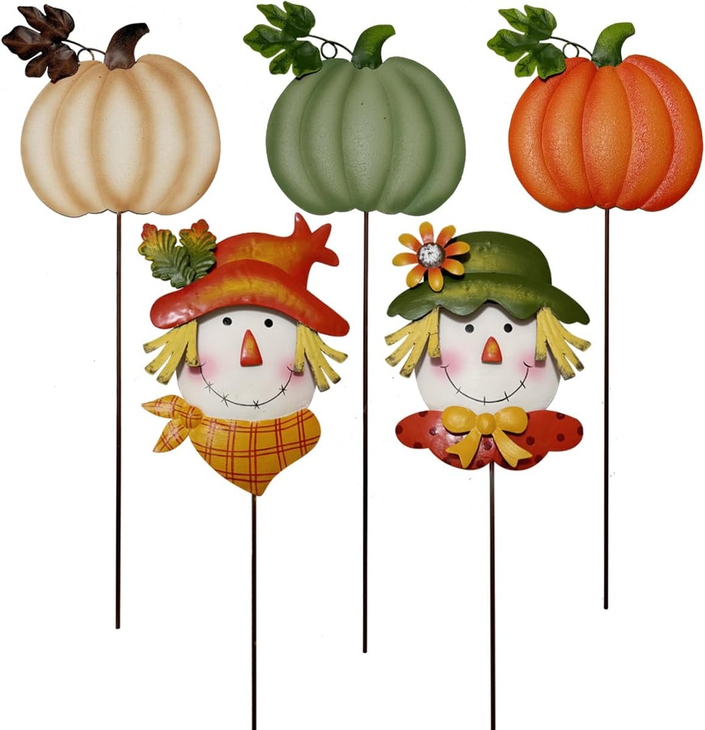 Fall Garden Stakes set of 5-Scarecrow and Pumpkin Yard Decorations for Outdoor Autumn Halloween and Thanksgiving Garden Decor