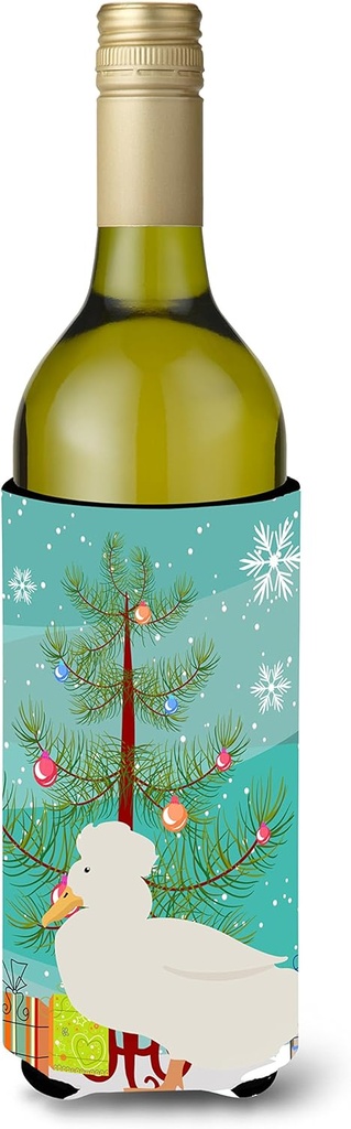 Caroline's Treasures BB9224LITERK Crested Duck Christmas Wine Bottle Hugger, Teal Bottle Cooler Sleeve Hugger Machine Washable Collapsible Insulator Beverage Insulated Holder
