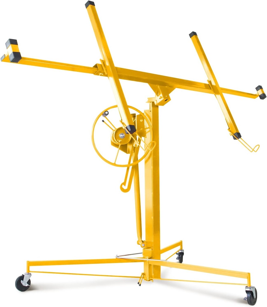Voohek Model 2024 Drywall Lift Panel Hoist, 11 Ft (Max Height) Sheetrock Jack Lifter for Ceiling, Enhance Base and Firm Bound Wire, Lockable Rolling Caster Wheels, Construction Tools, 11Ft, Yellow