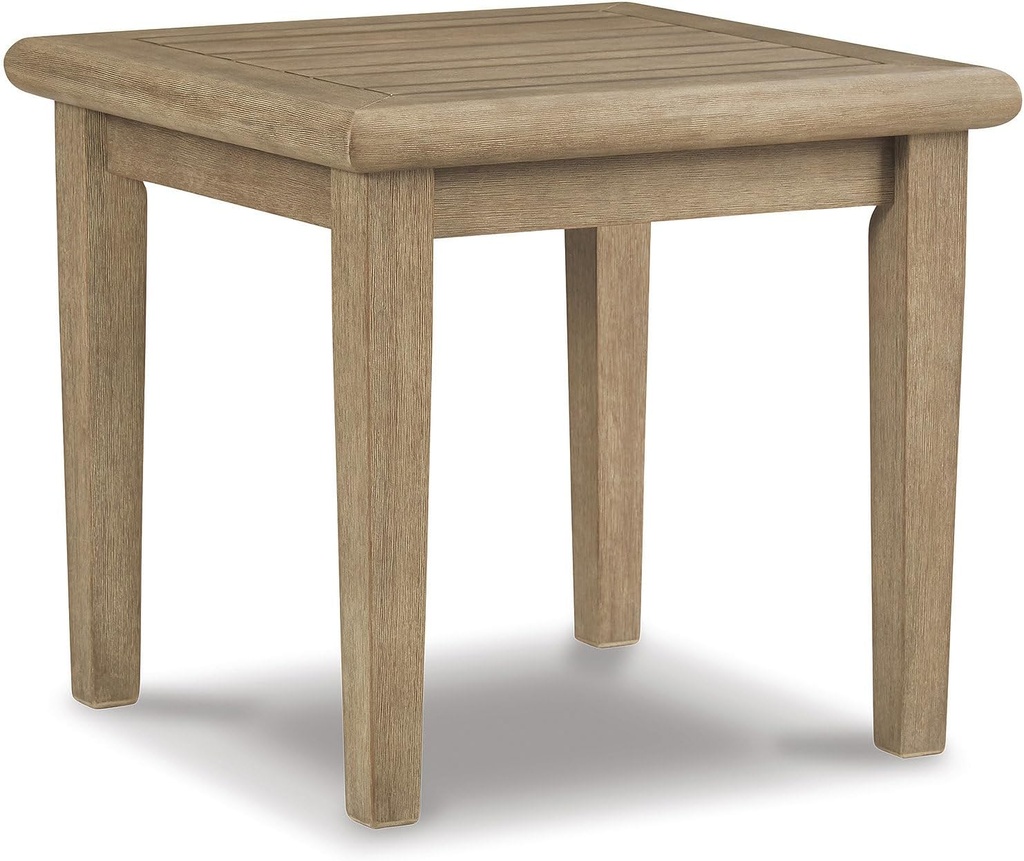 Signature Design by Ashley Gerianne Outdoor Eucalyptus Wood Square End Table, Gray Brown