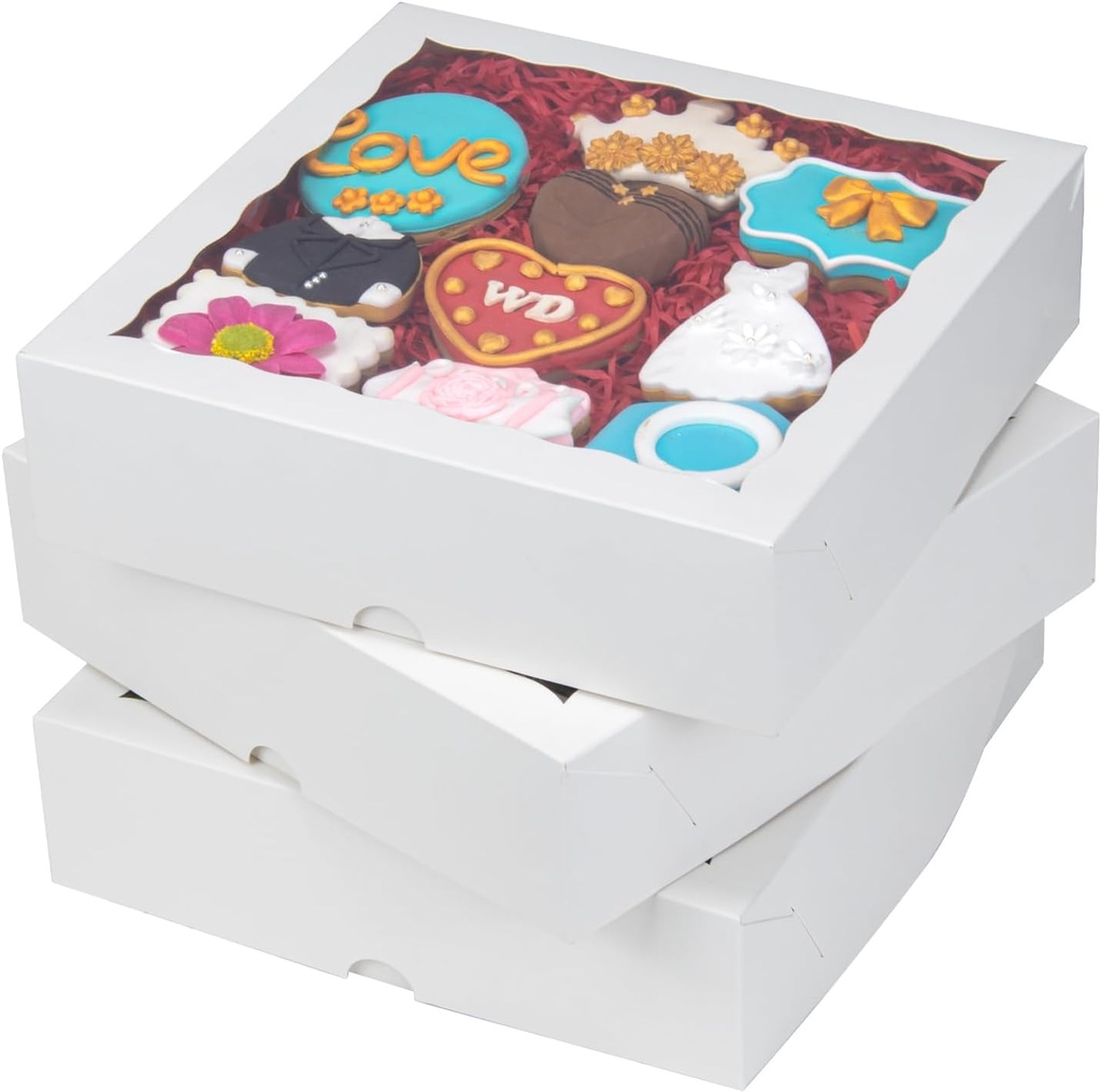 RomanticBaking 15pcs 8x8x2 Inches Bakery Boxes with Window Cookies Boxes Chocolate Covered Strawberries Box Bakery Treat Box Packaging for Cakesickle Pie Chocolate Truffle Easter