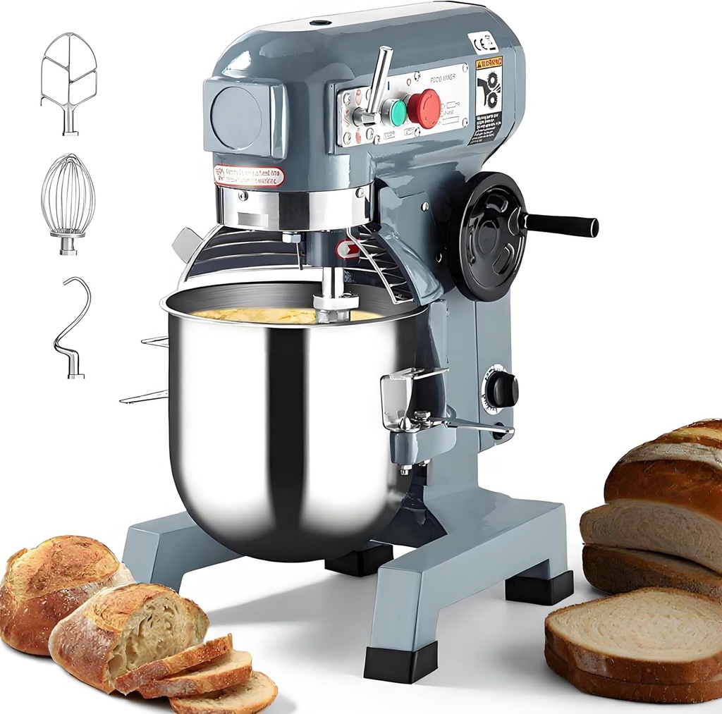Commercial Food Mixer, 450W 10QT Heavy Duty Stand Mixer, 3-Speed Adjustable (130-415 RPM), Stainless Steel Bowl for Baking, Restaurants, Bakeries