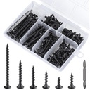 #6 Black Fastener Drywall Screws Kit-Phillips with coarse Threaded tip, Black, Suitable for Drywall Slate, Wood, etc.