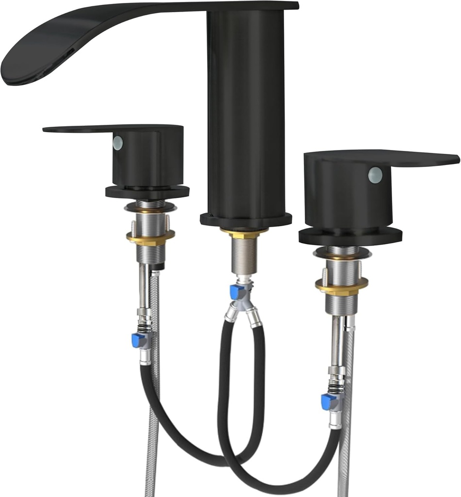 Matte Black Roman Tub Faucet Deck Mount Waterfall Bathtub Faucets Set High Flow Bathtub Faucet for 3 Hole