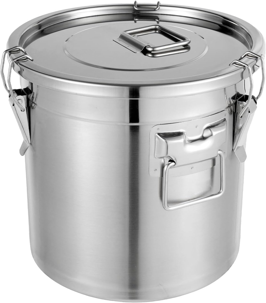 Stainless Steel Airtight Canister, Food Storage Bucket Containers with Locking Clamps, Rice Dispenser Kitchen Bucket for Rice, Flour, Dry Goods (21L)