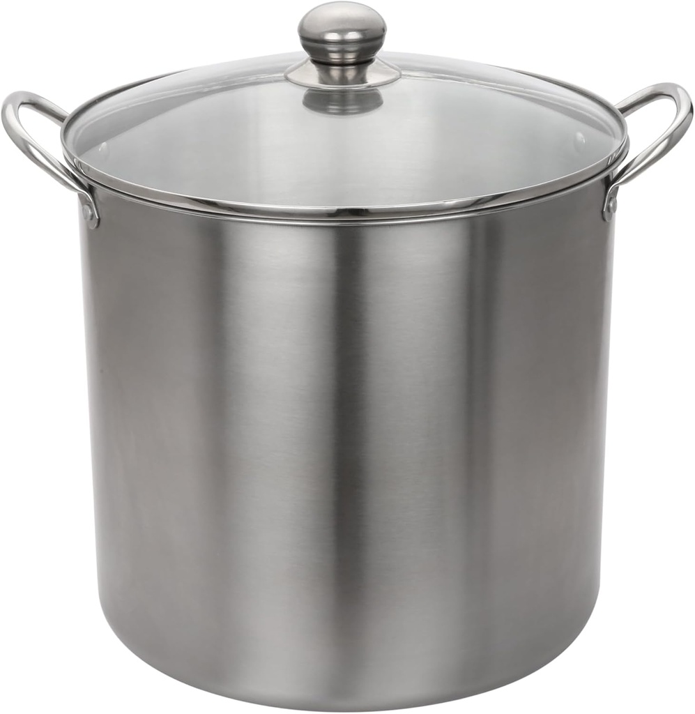 STAINLESS STEEL 21.5QUART MULTI USE FOOD CANNER WITH TEMPERED GLASS LID SILVER,DURABLE AND EASY-TO-CLEAN STAINLESS STEEL CONSTRUCTION,DOUBLE-SIDED CARBON STEEL JAR RACK FOR STEAM OR WATER BATH CANNING