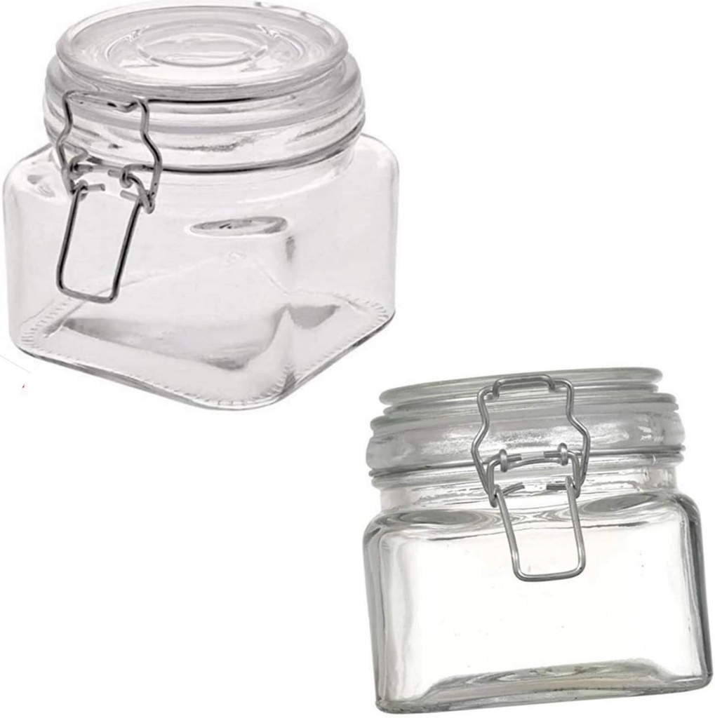 Glass Jars With Lids - Sealed Canisters (2 Pack) Keep Your Contents Fresh by Locking This Metal Clasp Jar - Glass Storage Containers With Lids - Airtight Seal