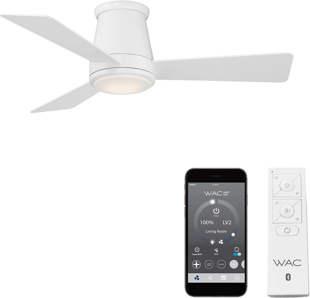 WAC Lighting Hug 3-Blade Aluminum Smart Flush Mount Ceiling Fan in Matte White