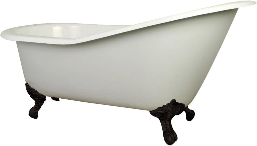 Kingston Brass Aqua Eden VCT7D653129B5 Cast Iron Safe and Anti-Slide Cast Slipper Bathtub with ORB Feet and 7-Inch Centers Faucet Drillings, 61-Inch, White