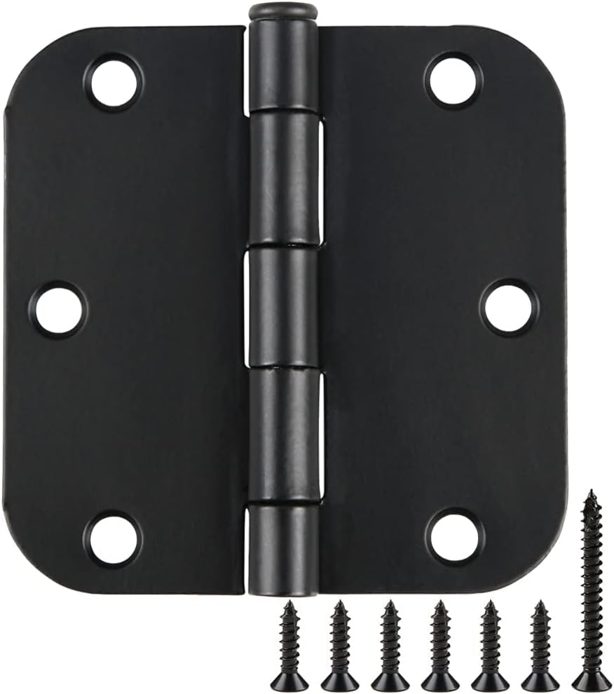 TDCHINGES 36 Pack Rounded Matte Black Door Hinges 3.5 Inch 5/8" Radius Interior 3 1/2 Inch Door Hinge Flat Iron Bifold Easy Installation Hinges for Doors 3 ½" Hardware Controls