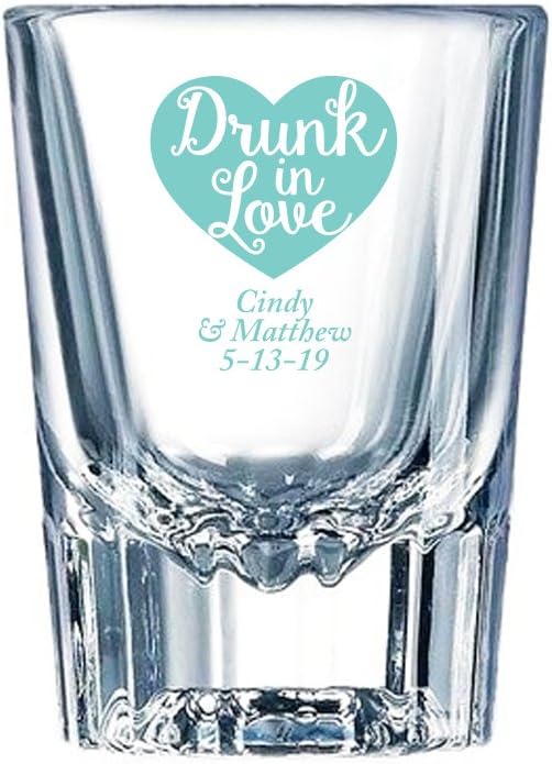 Personalized Color Printed Barcraft Shot Glass - Drunk In Love - Robins Egg Blue - 12 pack