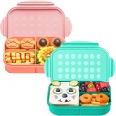 MISS BIG Bento Box, Kids & Adults Leakproof Lunch Box, 3 Compartment, Microwave & Dishwasher Safe, BPA Free, Green & Pink