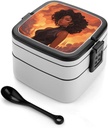 Beautiful Black Woman Bento Box for Adults Double Layer Lunch Box with Spoon And Invisible Handle Microwave Dishwasher Safe Leak Proof Meal Prep Lunch Containers for Office Picnic