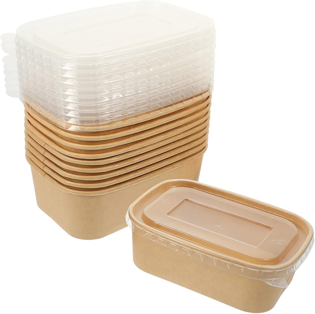 KICHOUSE 10sets Frying Food Packing Boxes Snack Containers Kraft Paper Lunch Boxes Lids Meal Prep Containers for Office