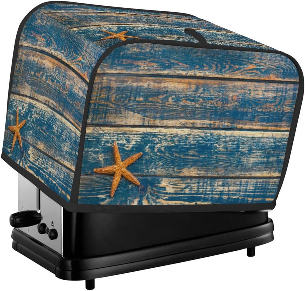 Starfish Wood Design Toaster Cover 2 Slice Wide Slot Washable Kitchen Appliance Covers Fingerprint Bread Machine Dust Cover Small Toaster Oven Accessories Covers Bread Maker Bag Women Gift