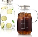 2 Pack 70 oz Glass Pitcher with Lid and Handle for Fridge, Iced Tea and Coffee Carafe Beverage Serveware, Glass Carafe for Hot/Cold Water