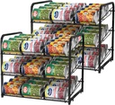 NORCEESAN Stackable Can Rack Dispenser 2 Pack Can Storage Rack Organizer Can Food Storage Rack Holds Up to 72 Cans for Kitchen Cabinet Countertops, Black