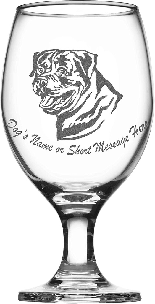Customized (Your Dog's Name Here) "Crossing the Rainbow Bridge" Classic Party Goblet Short-stemmed Wine Glass Double Sided Laser Engraving of your Favorite Dog Breed with Name, 15oz (Rottweiler)
