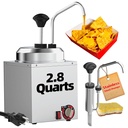 Nacho Cheese Dispenser with Stainless Steel Pump, 2.8 QT Cheese Sauce Warmer,Electric Hot Fudge Dispenser Butter Sauce Warmer 400W,86-194 F Temp Adjustable for Chili, Caramel, Butter