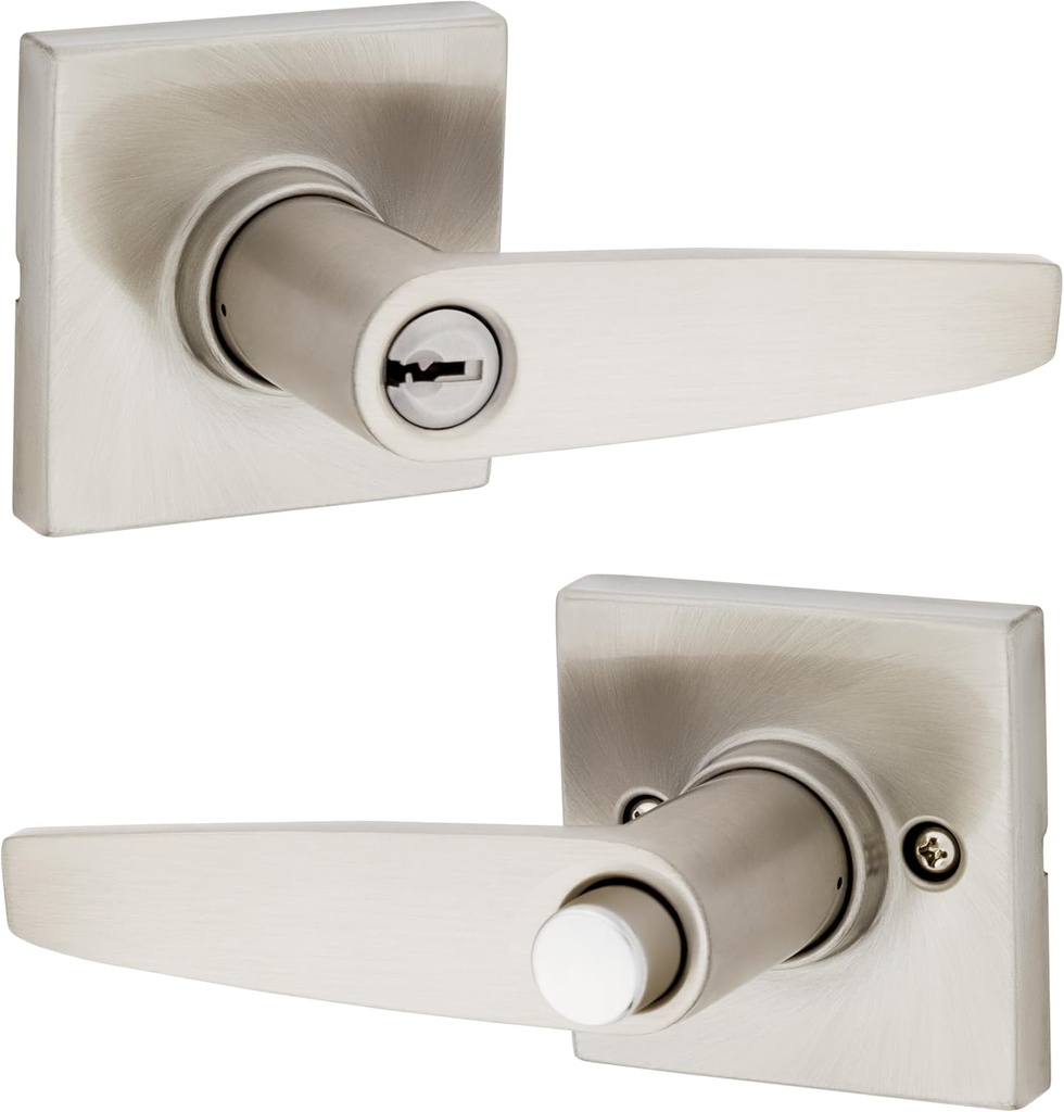 Safelock SL6000WISQT-15 Winston Lever Square Rose Push Button Entry Lock with RCAL Latch and RCS Strike Satin Nickel Finish
