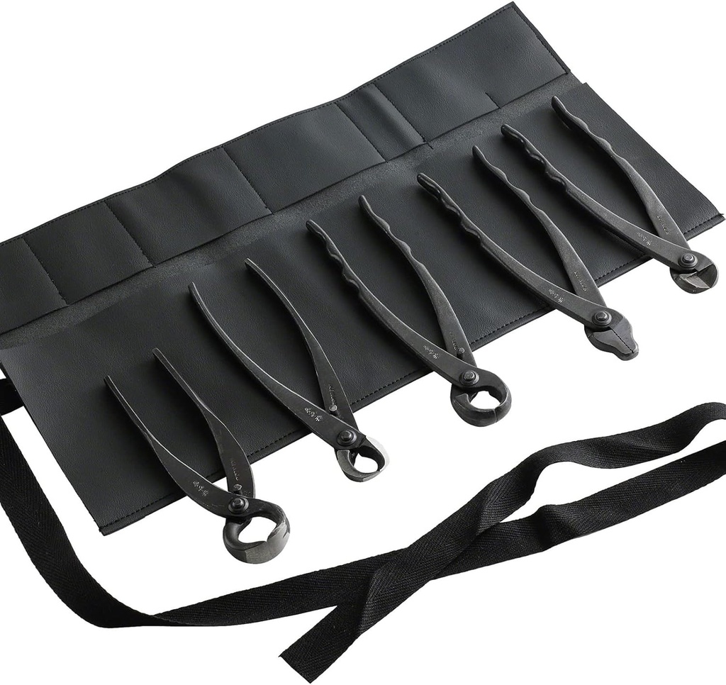 Wazakura Made in Japan 5 PCS Bonsai Cutter Tools Set with Roll Bag: Concave Branch Cutter, Knob Cutter, Jin Plier, Wire Cutter, Root Cutter. Bonsai Tool Kit - 5PCS Bonsai Cutter Set with Case