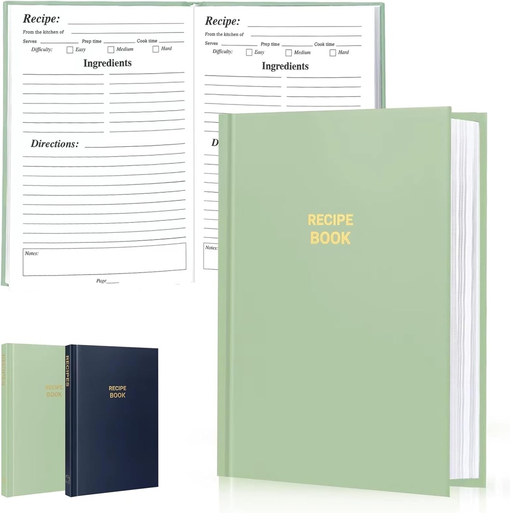 Perfect Blank Recipe book - Recipe Book to Write In Your Own Recipes,Organize Your Recipes- Waterproof Cover and 186 Blank Pages Recipe Notebook (spring green)