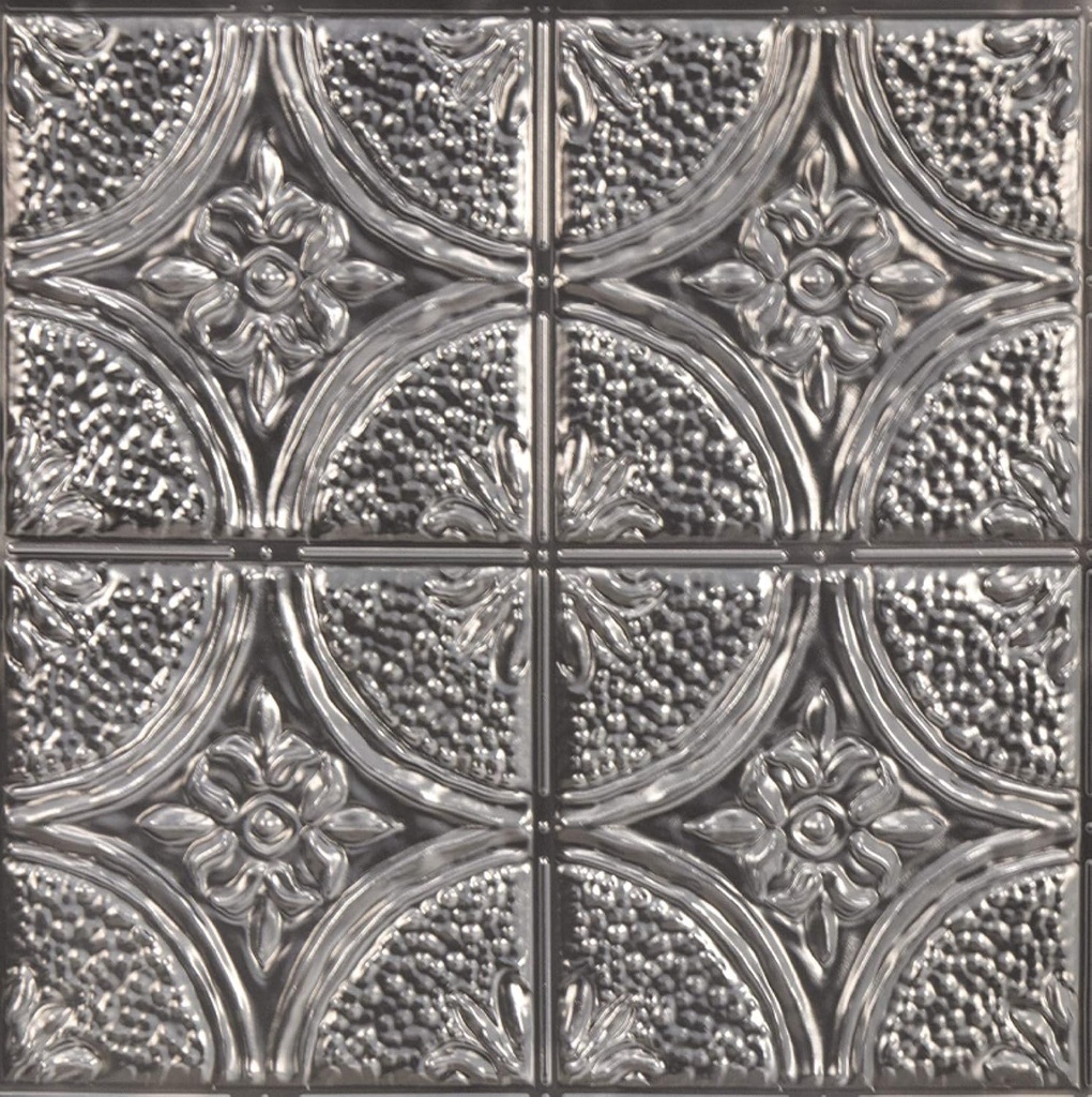 InHome NH3922 Camden Antique Silver Faux Tin Peel & Stick Backsplash Tiles, Metallic, 10 inch x 10 inch