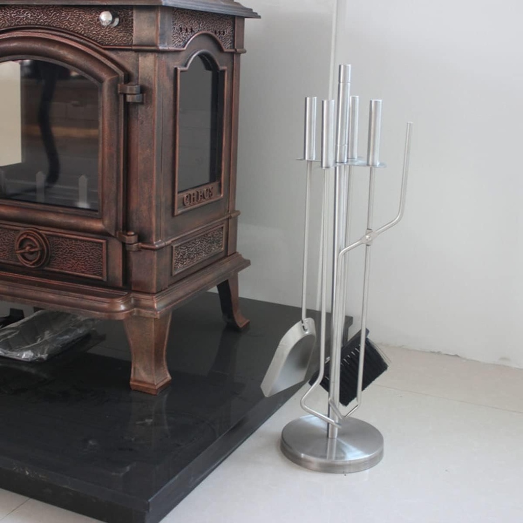 Fireplace Tool Set Silver Stainless 5 Pcs Fireplace Tool Set 26 in Utility Fire Place Tool Fireset Fire Pit Chimney Tool Kit Fireplace Accessories with Poker/Shovel/Broom/Tong/Base