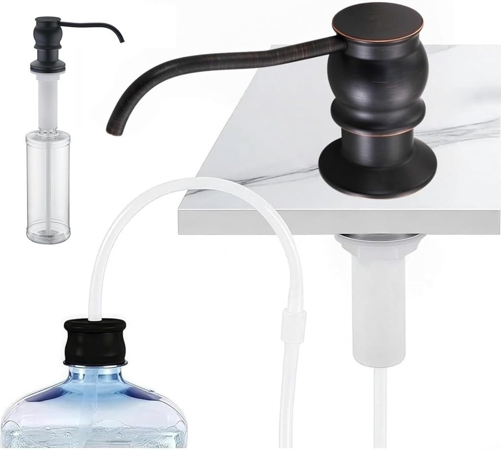 Brass Kitchen Soap Dispenser, Oil Rubbed Bronze in Sink Liquid Dish Soap Dispenser, Under Sink Hand Metal Dispenser Pump, 47.2" Silicone Long Tube for 0.79 "- 1.38" Bottle Mouths