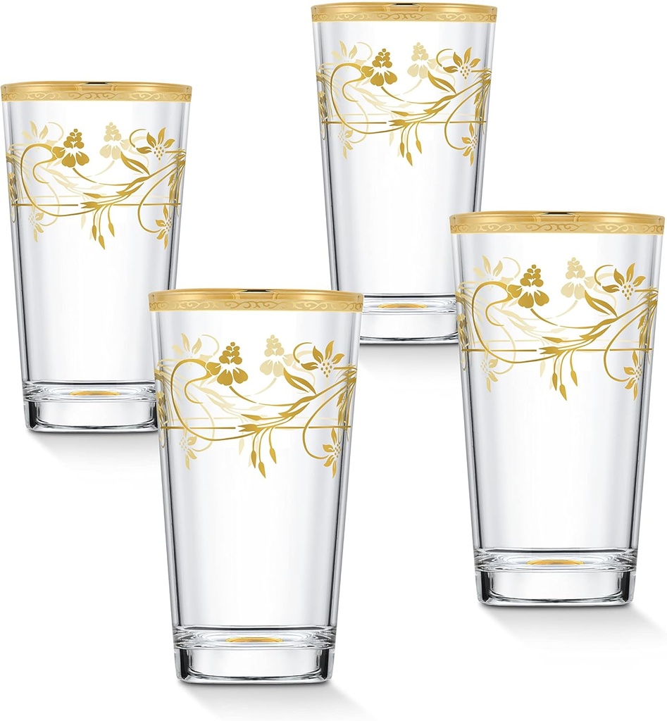 WORLD GIFTS Elegant and Modern Crystal Rosalia Flower Glassware for Hosting Parties and Events - 11 oz. High Ball, Set of 4