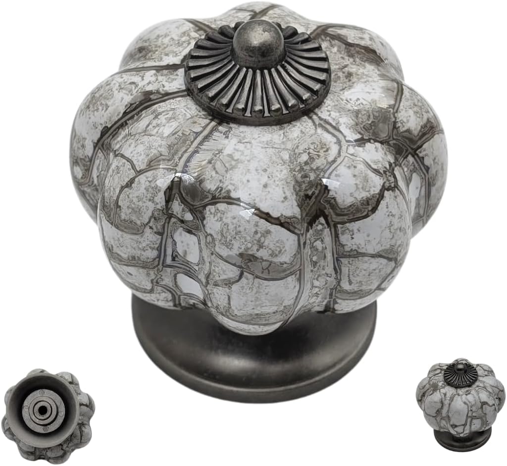 20 pcs Antique Silver Gray Ceramic Pumpkin Cabinet Knobs with Solid Metal Core for Cabinets, Drawers, Dressers, Closets