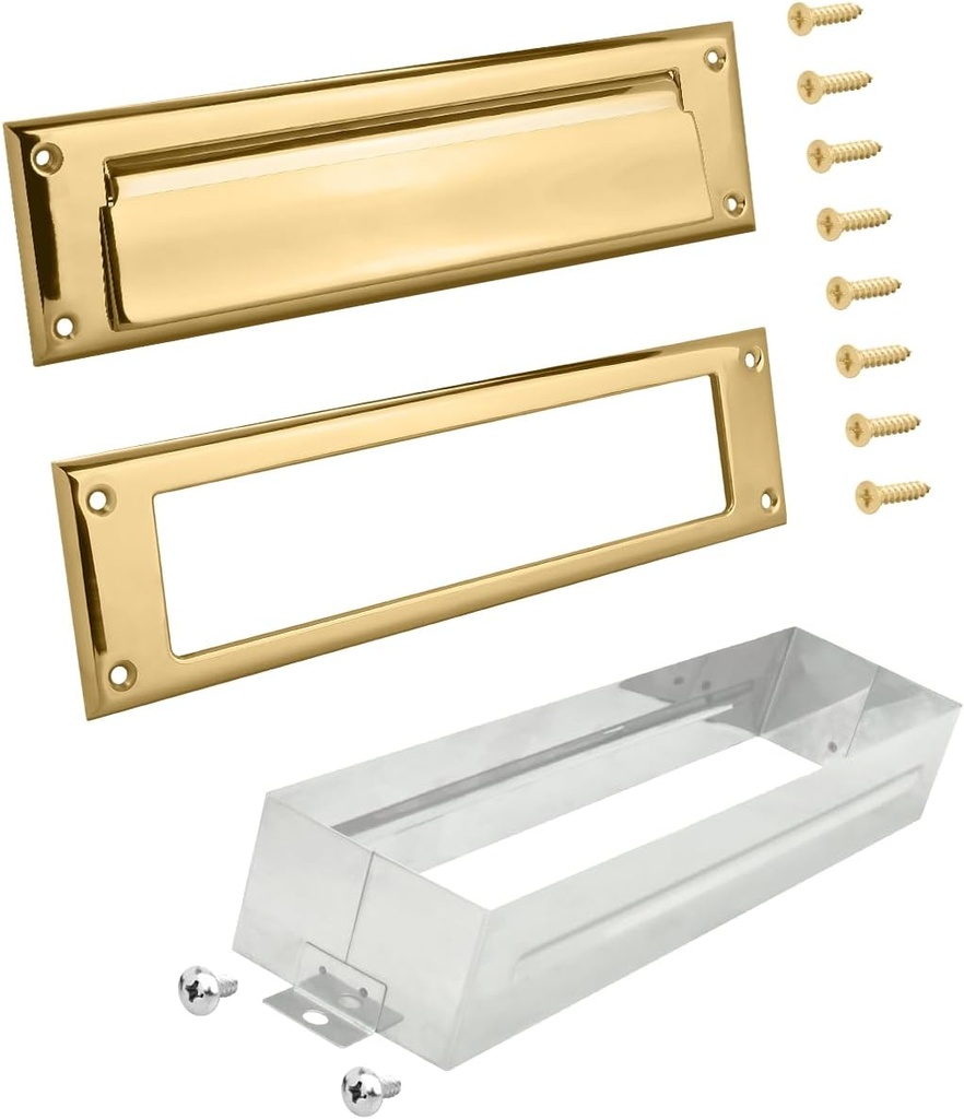 Nuk3y Solid Brass Mail Slot with Sleeve (Polished Brass, 10" x 3")