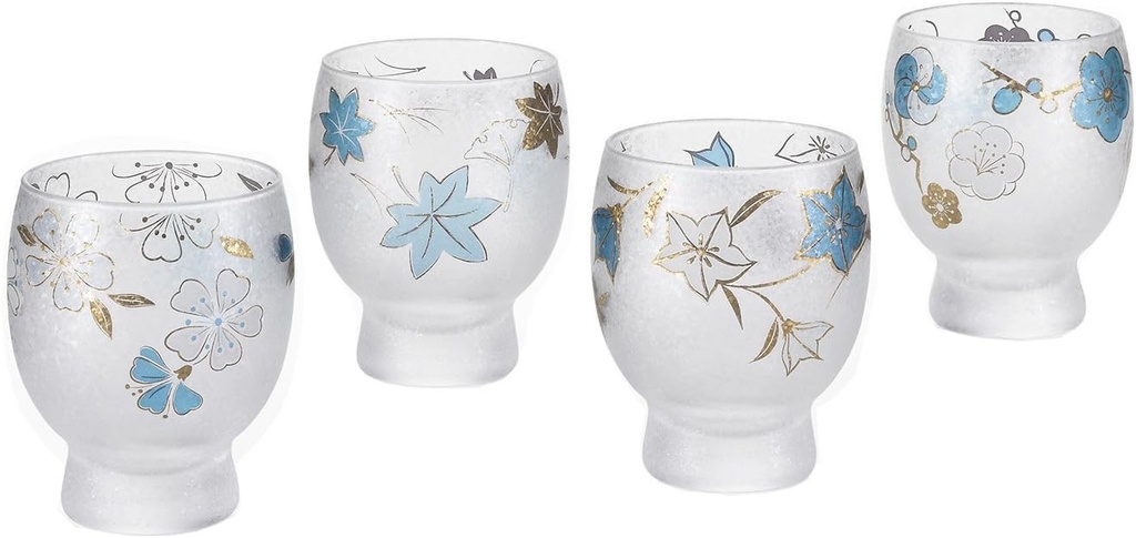 Aderia S6243 Sake Glass Pair Set 4.9fl oz(145ml) The Premium Nippon Taste SHIKI-MEGURI Blue Four Seasons Set of 4 patterns Made in Japan