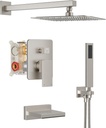 Shower System with tub spout, All Metal Tub Shower Faucet Set with 12" Rain Shower Head and Handheld Spray combo, Wall Mounted Tub Shower System, Valve and Trim Kit, Brushed Nickel
