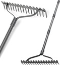 Thatch Rake, 63" Heavy Duty Metal Lawn Leveling Rake with 17 Tines, Garden Tool with Adjustable Long Handle for Looseing Soil, Weede Control