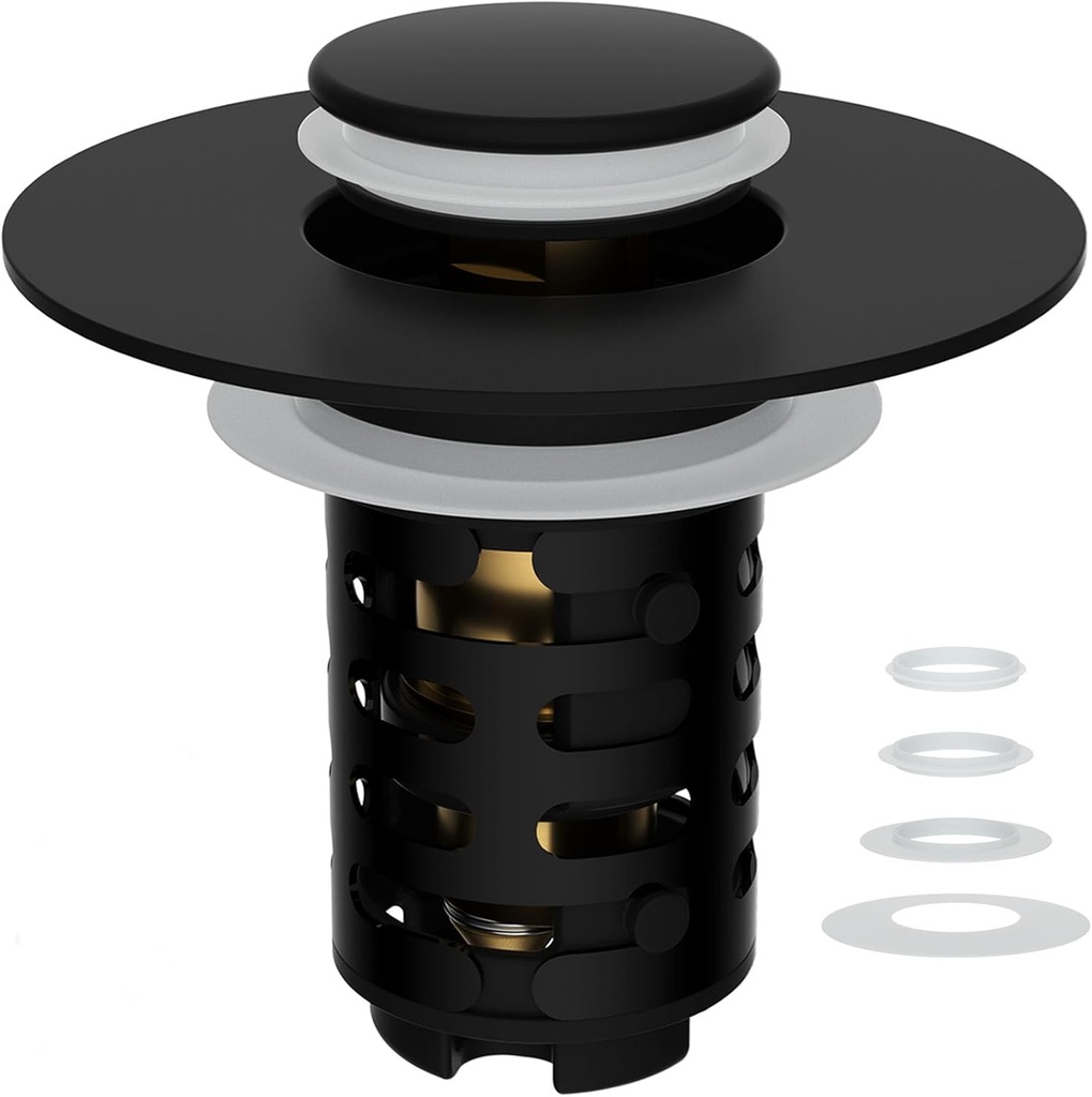 iFealClear Upgraded 4-in-1 Bathroom Sink Drain Strainer, Universal Pop Up Sink Stopper with 2-Layer Detachable Hair Catcher Filter Basket, Drain Stopper Fit 1.1"-2.3" US Basin, Matte Black