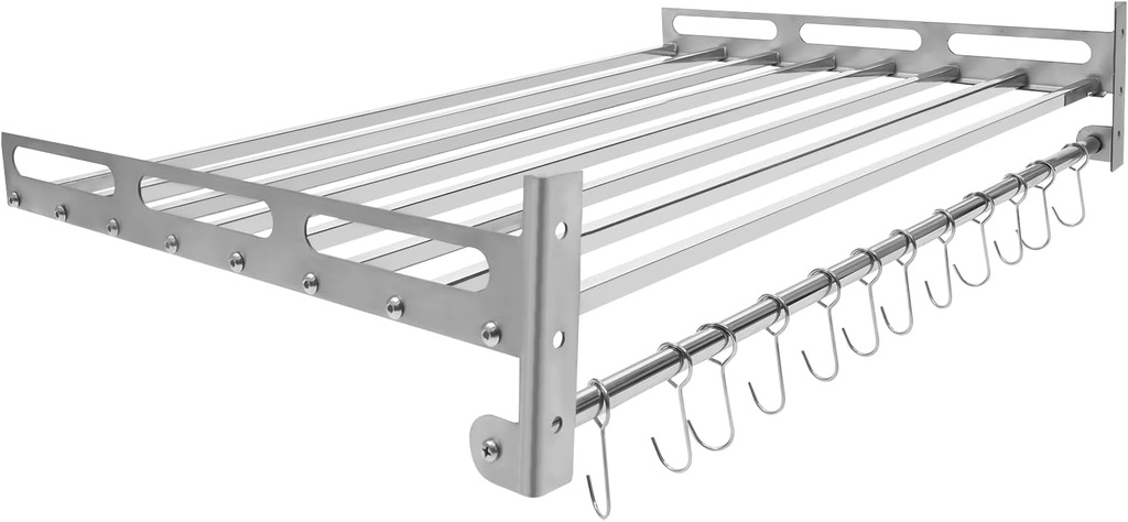 Microwave Shelf Wall Mount, Stainless Steel Microwave Oven Rack Wall Mounted, Microwave Stand Countertop Kitchen Organizer Storage 12* Hook for Kitchen,Restaurant