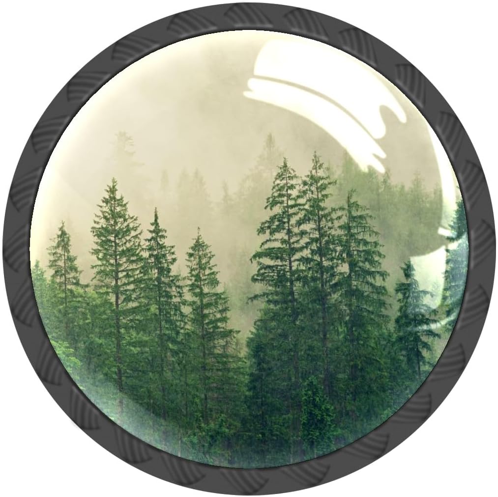 4 Pcs Drawer Pulls Green Forest Cabinet Knobs Round Crystal Glass Handles Knobs for Kitchen Cabinets Drawers Dresser Bathroom