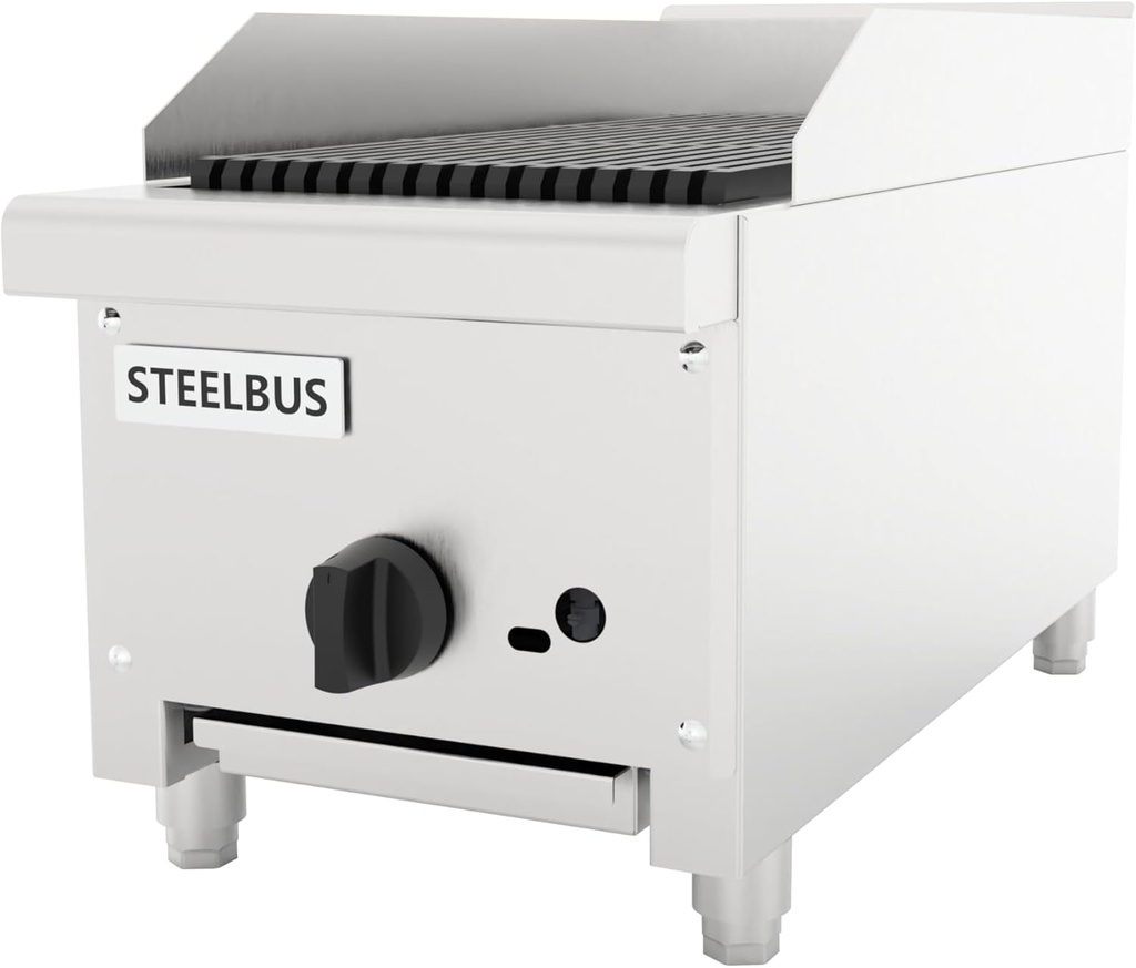 12 Inch Commercial Gas Charbroiler, Countertop Stainless Steel Grill with 1 Burner 28000 BTU, Heavy Duty Restaurant BBQ Broiler, Natural Gas/Propane, Adjustable Knob, Durable Cast Iron Grates