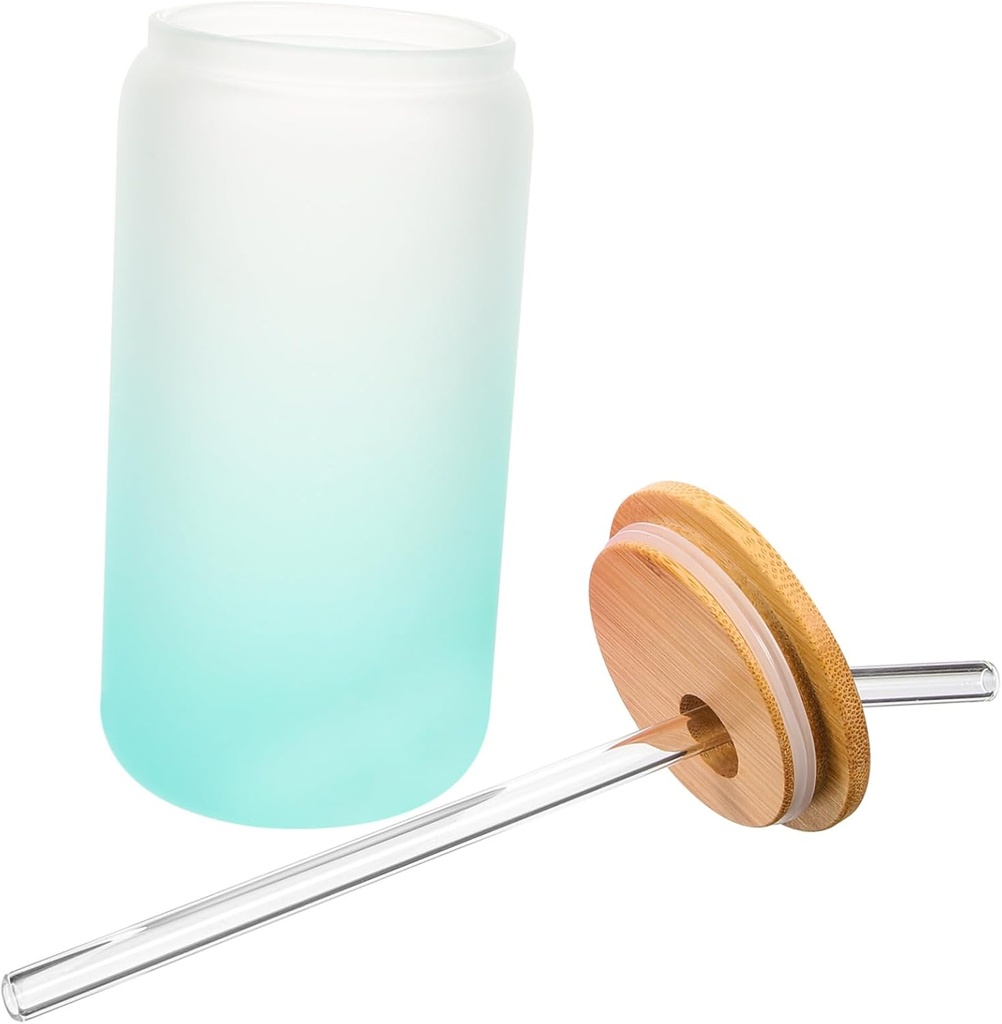 Glass Drinking Cup Capacity Tumbler Wide Mouth Coffee Mug Straw Gradient Design for Milk Juice Beverage