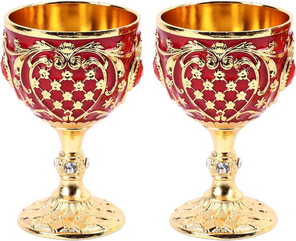 Retro Goblets Cups, Decorative Medieval Goblet, Vintage Wine Glass for Home Bar Party Favors Home Decor (Gold Red)