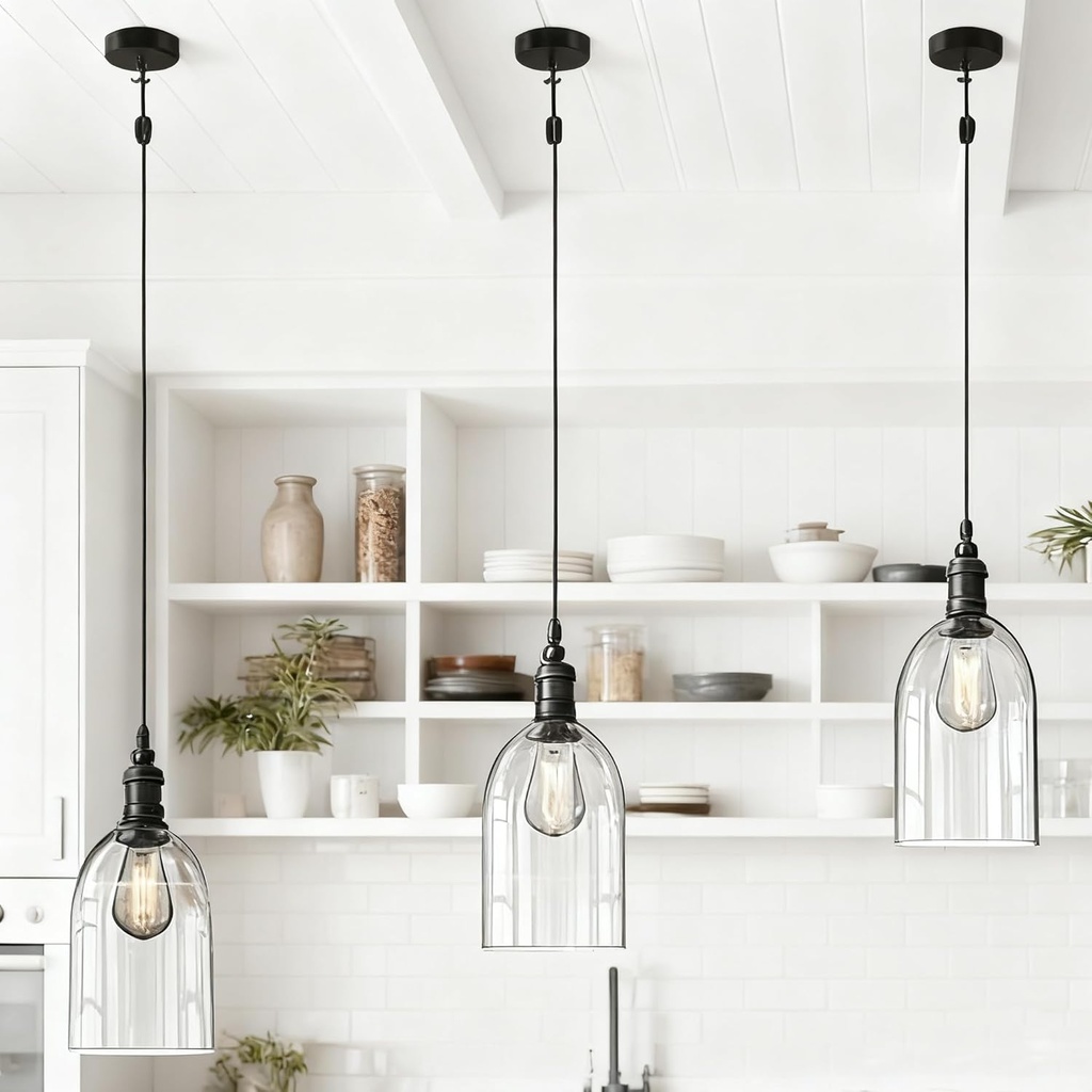 WINSOON Pendant Lights Kitchen Island: Pendant Light Fixtures 3 Pack with Big Clear Glass Shades - Kitchen Island Lighting/Lights Modern Design for Farmhouse/Bathroom