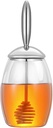 Honey Pot with Stainless Steel Dipper and Lid – No Drip Honey Dispenser, Glass Honey Container with Integrated One-Piece Design
