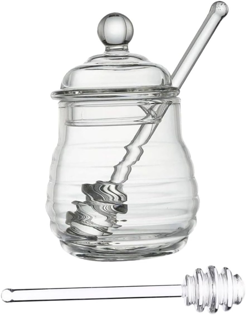PRETYZOOM 1set Glass Honey Dispenser with Lid and Stirrer Honey Pot for Kitchen Storage for Jam and Seasonings Keeps Food Fresh and Moisture