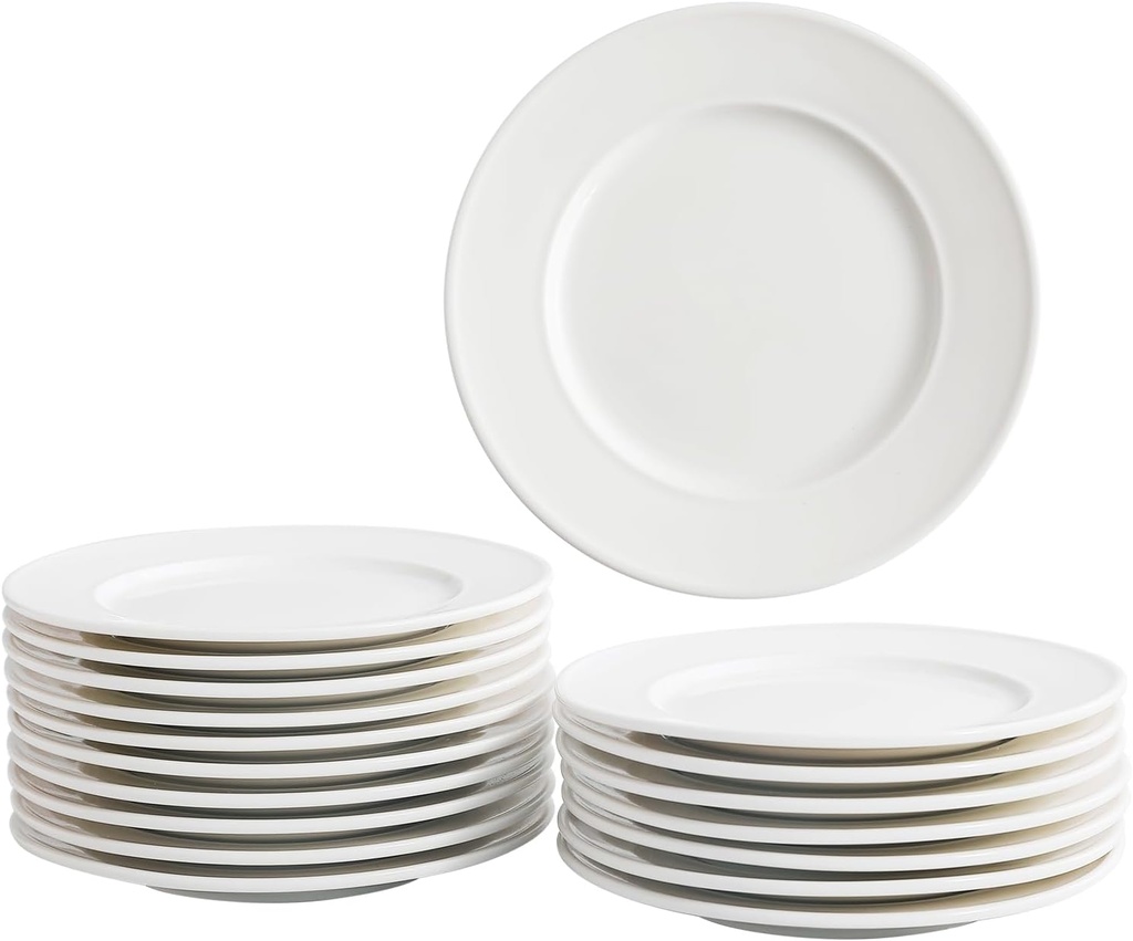 OMAYKEY 6 Inch Ceramic Dessert Plates Set of 18, Small Salad Plates, Porcelain Round Shaped Dinner Plates, Appetizer Plates for Cake Waffles Snacks Side Dish, Oven Microwave Dishwasher Safe, White
