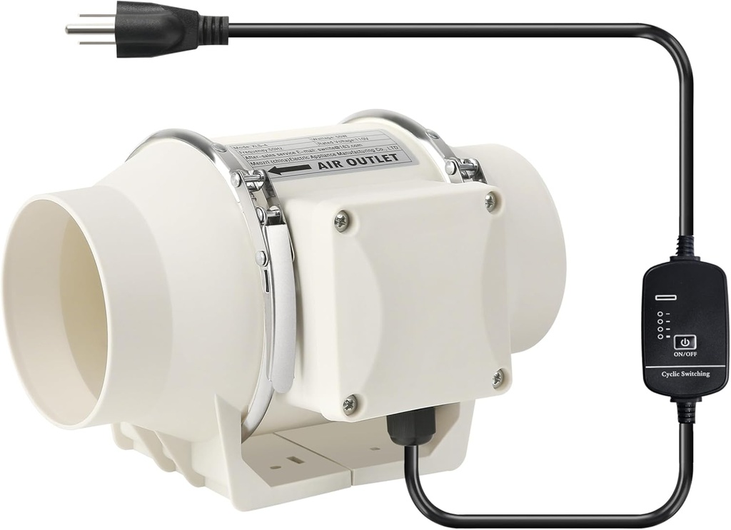 4 Inch Inline Duct Fan Ventilation Exhaust Fan with Speed Controller 282 CFM High Efficiency Air Fan Copper Motor for Bathroom Grow Tents Hydroponics