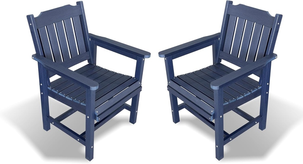 Poly Lumber Patio Dining Chair Set of Two, HIPS Outdoor Slat Back Chair, Weather Resistant (Navy Blue, 2 Piece)