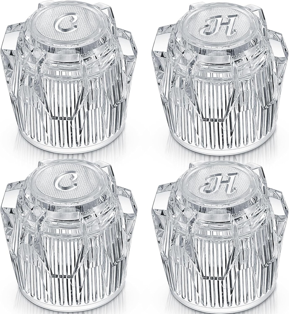 Dreyoo Shower Knob Replacement, Compatible with Phoenix Mobile Home Sink Tub Shower, Acrylic Bathtub Knobs Parts, Clear Faucet Handles with 17pt Spline Point Broach Center Hole(2 Pairs)
