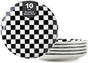 Ceramic Dinner Plates Set of 6-10 Inch Salad Plates, Black and White Checkered Porcelain Dinner Plates Microwave, Oven & Dishwasher Safe, Minimalist Porcelain Dish Set