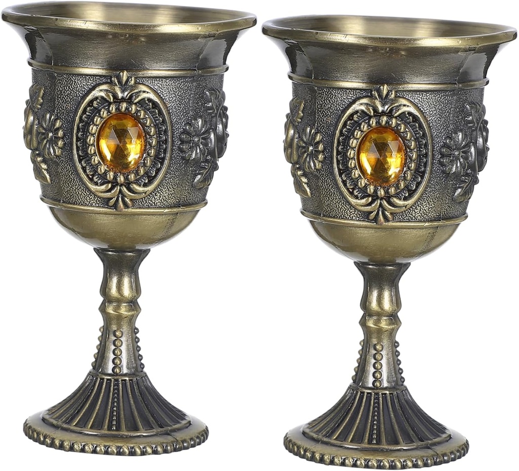 Cabilock 2pcs European Style Tin Alloy Wine Goblet Metal Liquor Cups with Pattern for Festival Parties and Home Dinner Use